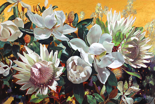 Zoe Feng, nz flower art, bloom, oil on board